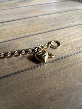 Vintage Juicy Couture Gold-Tone Curb Chain Toggle Bracelet with Heart and J Char